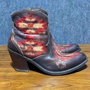 Caborca Leather Southwestern Embroidered Western Ankle‎ Boots 9.5 Cowgirl